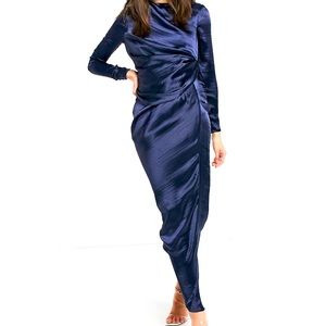 Blue satin evening dress